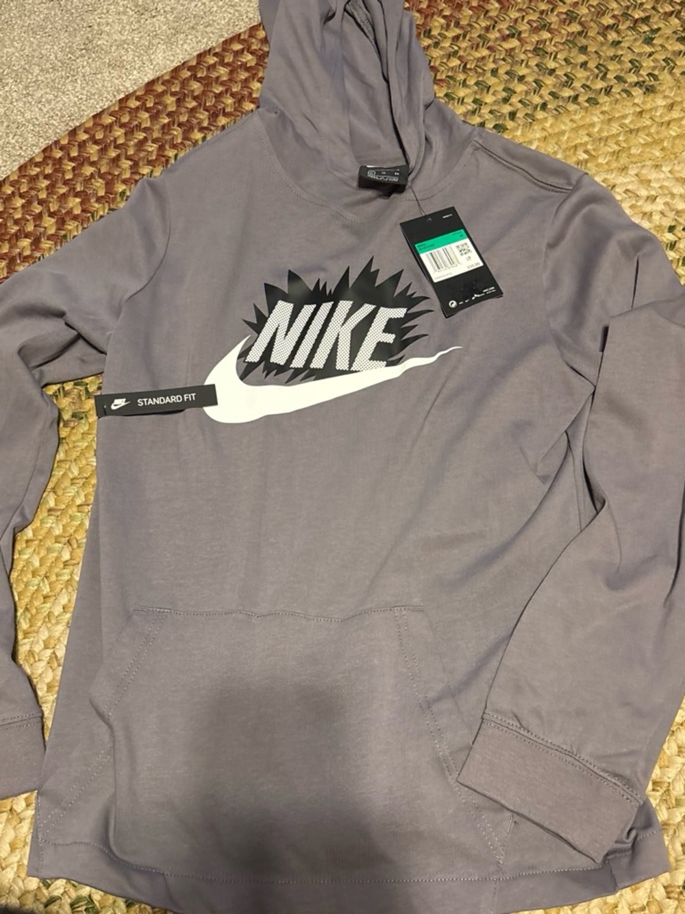 Nike boys Gray Hooded Sweatshirt with Graphic Swoosh